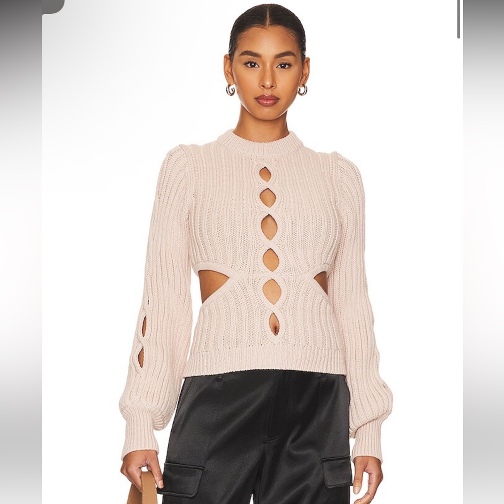 New- Nbd Priya Cable Cutout Sweater In Nude